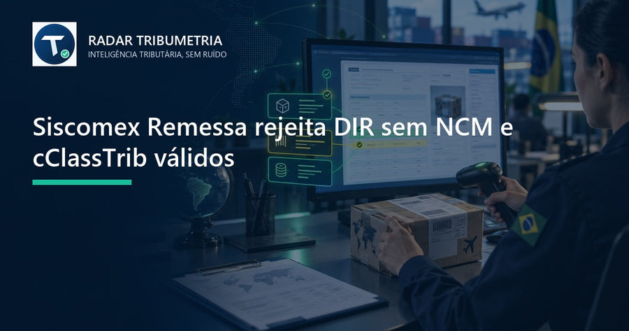 Siscomex Remessa rejeita DIR sem NCM e cClassTrib válidos